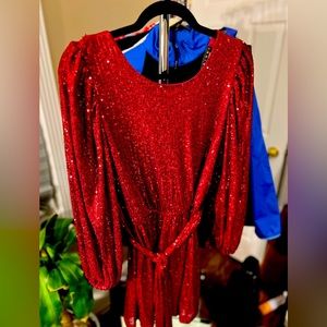 Sequin Dark Red Short dress with open back